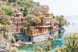 Beautiful sea coast with colorful houses in Portofino, Italy. Summer landscape photo