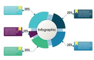 Infographic template for business information presentation. Vector circles and geometric elements. Modern workflow diagrams. Report plan 5 topics