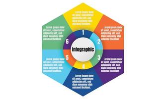 Infographic template for business information presentation. Vector hexagon and geometric elements. Modern workflow diagrams. Report plan 6 topics