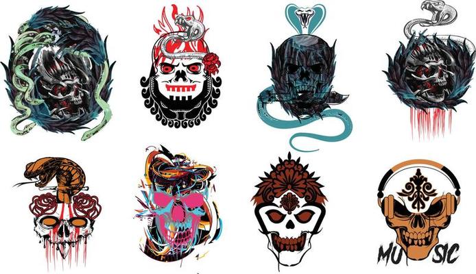 Skull snake tattoo vector