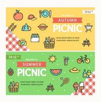 Autumn and Summer Picnic Banner Horizontal Set. Vector