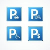 Realistic Detailed 3d Different Parking Signs Set. Vector