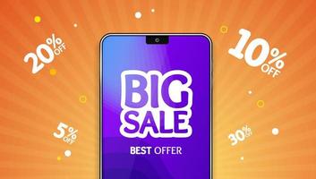 Realistic Detailed 3d Mobile Phone Big Sale Banner Concept Ad Poster Card. Vector