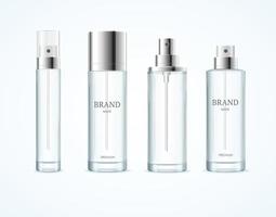 Realistic Detailed 3d Blank Perfume Bottle Template Mockup Set. Vector