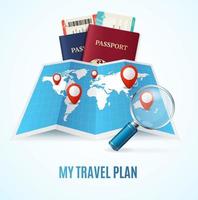 Realistic Detailed 3d Travel Plan Map Concept. Vector