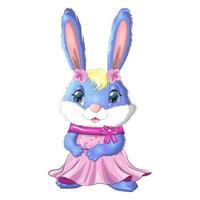 Cartoon rabbit, hare girl in dress, princess. Cute childish character, Easter, spring, symbol of 2023 Chinese New vector