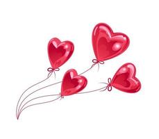 Pink sparkling heart shaped helium balloons develop in the wind.Modern realistic illustration. For posters, postcards, banners, design elements, printing on fabric vector