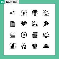 Pack of 16 creative Solid Glyphs of like delivery art observation air Editable Vector Design Elements