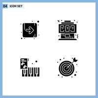 4 Universal Solid Glyphs Set for Web and Mobile Applications arrow instrument game joystick bulls eye Editable Vector Design Elements