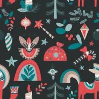 Christmas and new year seamless pattern with flora vector