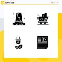 Set of 4 Modern UI Icons Symbols Signs for alert energy siren weding power Editable Vector Design Elements