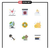 User Interface Pack of 9 Basic Flat Colors of table globe map safety world country Editable Vector Design Elements