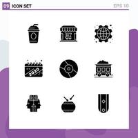 Set of 9 Vector Solid Glyphs on Grid for dvd celebration day year calendar Editable Vector Design Elements