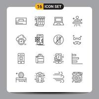 16 User Interface Outline Pack of modern Signs and Symbols of time ufo computers space laptop Editable Vector Design Elements