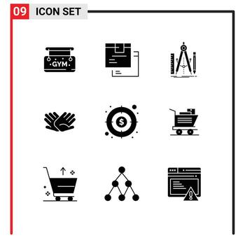 9 paquete de glifos sólidos de interfaz de usuario de signos y símbolos modernos de relaciones ayudan a construir herramientas de manos elementos de diseño vectorial editables vector