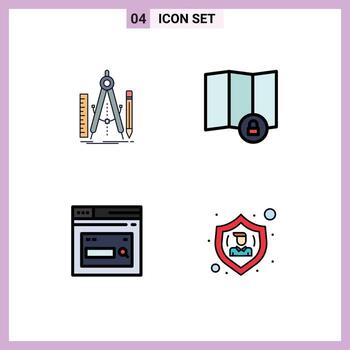 Editable Vector Line Pack of 4 Simple Filledline Flat Colors of build page math lock website Editable Vector Design Elements