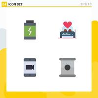 Pack of 4 creative Flat Icons of battery mobile bed couple camera Editable Vector Design Elements