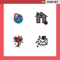 4 Universal Filledline Flat Colors Set for Web and Mobile Applications location flower internet house heart Editable Vector Design Elements