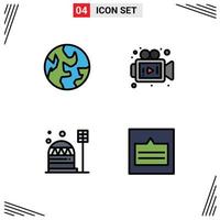 4 Thematic Vector Filledline Flat Colors and Editable Symbols of earth dome camera base grid Editable Vector Design Elements