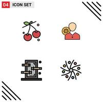 conjunto de 4 iconos de interfaz de usuario modernos signos de símbolos para elementos de diseño vectorial editables de caja de engranajes de resorte de perfil de baya vector