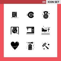 Group of 9 Modern Solid Glyphs Set for electric chinese medal china gong Editable Vector Design Elements