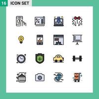 Mobile Interface Flat Color Filled Line Set of 16 Pictograms of tie love creative heart laptop Editable Creative Vector Design Elements