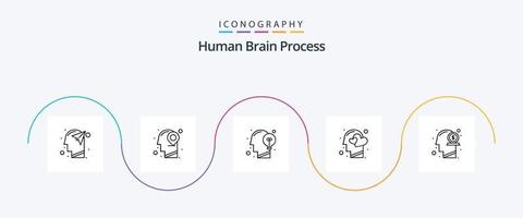 paquete de iconos de la línea 5 del proceso del cerebro humano que incluye el corazón. sentimiento. mente. emociones idea vector