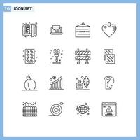 16 Universal Outlines Set for Web and Mobile Applications love healthcare online shop open Editable Vector Design Elements