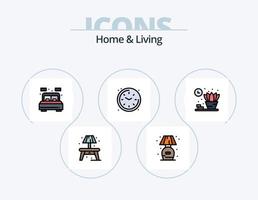 diseño de icono de paquete de 5 iconos llenos de línea de hogar y vida. estante para libros. casa. casa. estante. viviendo vector