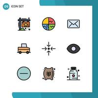 Mobile Interface Filledline Flat Color Set of 9 Pictograms of scale arrow skin protection truck car Editable Vector Design Elements