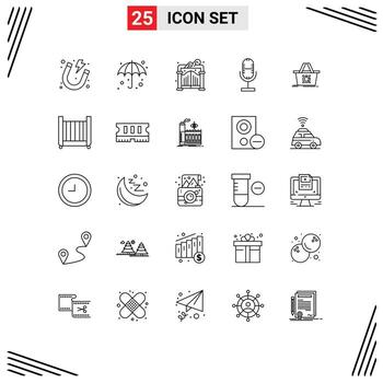 Set of 25 Modern UI Icons Symbols Signs for basket cart gate microphone broadcast Editable Vector Design Elements