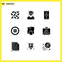 Solid Glyph Pack of 9 Universal Symbols of hand sound date party boom box Editable Vector Design Elements