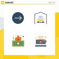 Set of 4 Modern UI Icons Symbols Signs for arrows money garage risky toast Editable Vector Design Elements