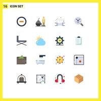 16 User Interface Flat Color Pack of modern Signs and Symbols of interior chair leak science atom Editable Pack of Creative Vector Design Elements