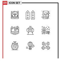 9 Creative Icons Modern Signs and Symbols of broadcasting tv shops space planet Editable Vector Design Elements