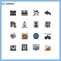 Mobile Interface Flat Color Filled Line Set of 16 Pictograms of beach house music estate buildings Editable Creative Vector Design Elements