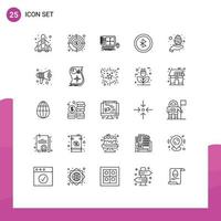 Modern Set of 25 Lines Pictograph of hand user interface design ui web designing Editable Vector Design Elements