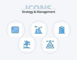 Strategy And Management Blue Icon Pack 5 Icon Design. achievement. mountain. team. flag. direction route vector