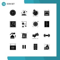 Set of 16 Modern UI Icons Symbols Signs for concert web globe javascript design Editable Vector Design Elements