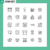 Set of 25 Modern UI Icons Symbols Signs for gear money database coins cash Editable Vector Design Elements