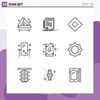 Pictogram Set of 9 Simple Outlines of reflection grooming document dresser symbols Editable Vector Design Elements