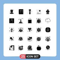 Set of 25 Modern UI Icons Symbols Signs for cup egg flashlight sunset sun Editable Vector Design Elements