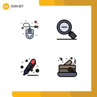 Pictogram Set of 4 Simple Filledline Flat Colors of computer back to school mouse magnifying glass education Editable Vector Design Elements