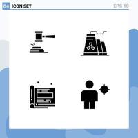 Pictogram Set of 4 Simple Solid Glyphs of action construction gavel law industry Editable Vector Design Elements