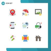 Group of 9 Flat Colors Signs and Symbols for operator rating image rank mobile Editable Vector Design Elements