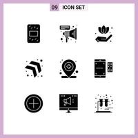 Set of 9 Vector Solid Glyphs on Grid for qr medical leaf map hospital Editable Vector Design Elements