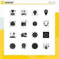 Pack of 16 Modern Solid Glyphs Signs and Symbols for Web Print Media such as hazardous biohazard web chemical globe Editable Vector Design Elements