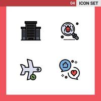 Group of 4 Modern Filledline Flat Colors Set for building plane antivirus insect transport Editable Vector Design Elements