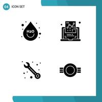 Universal Icon Symbols Group of 4 Modern Solid Glyphs of beverage service water graph grade Editable Vector Design Elements