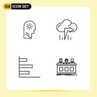 4 User Interface Line Pack of modern Signs and Symbols of brain horizontal setting left competition Editable Vector Design Elements